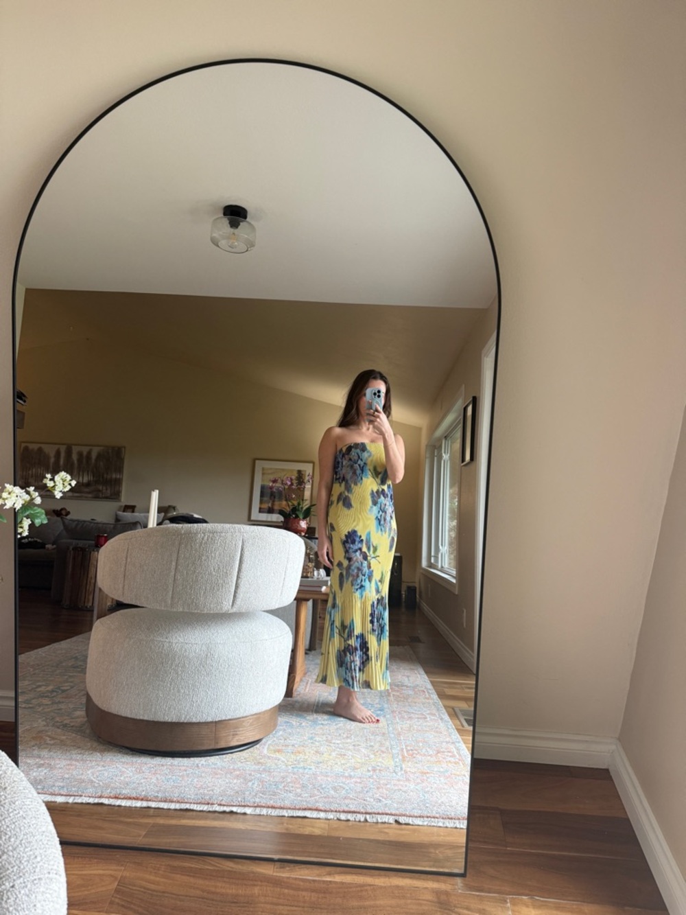 Yellow Floral Strapless Maxi Dress